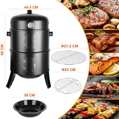 Wędzarnia 3w1 z pokrywą i termometrem 44,5 cm